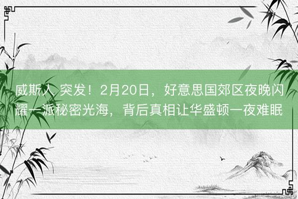 威斯人 突发！2月20日，好意思国郊区夜晚闪耀一派秘密光海，背后真相让华盛顿一夜难眠